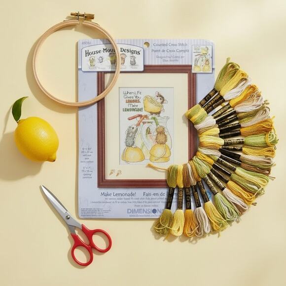 House-Mouse 5x7 Cross Stitch Kit “Make Lemonade” - New Unsealed Vintage Craft - Picture 1 of 8